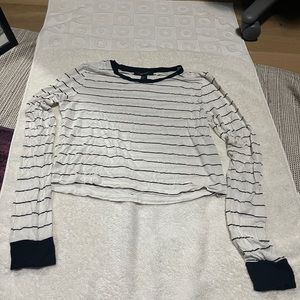 Thin white with black stripes long sleeve crop top